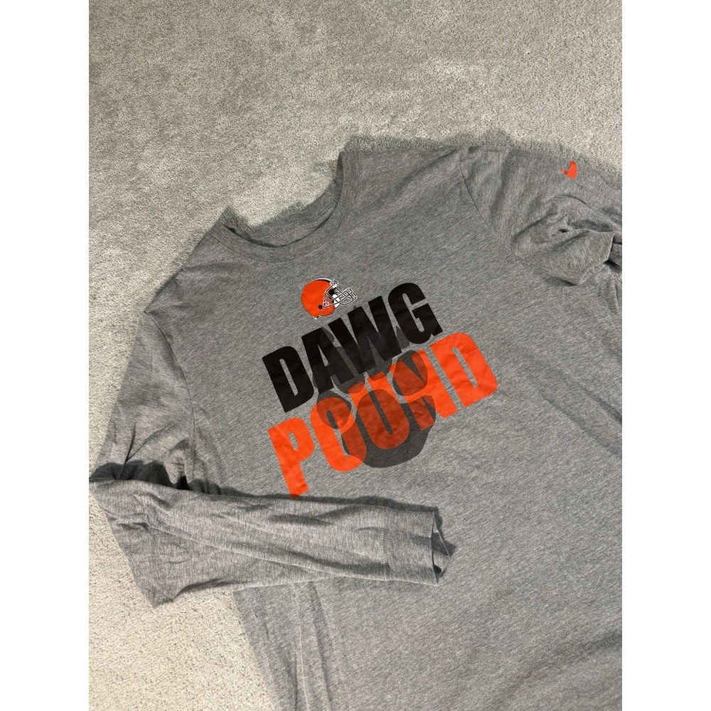 Nike‎ Tee Cleveland Browns Mens XL Long Sleeve Swoosh Shirt Dawg Pound Gray